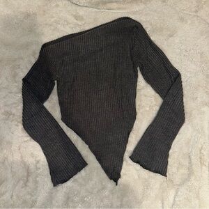 Dark grey ribbed long sleeve top